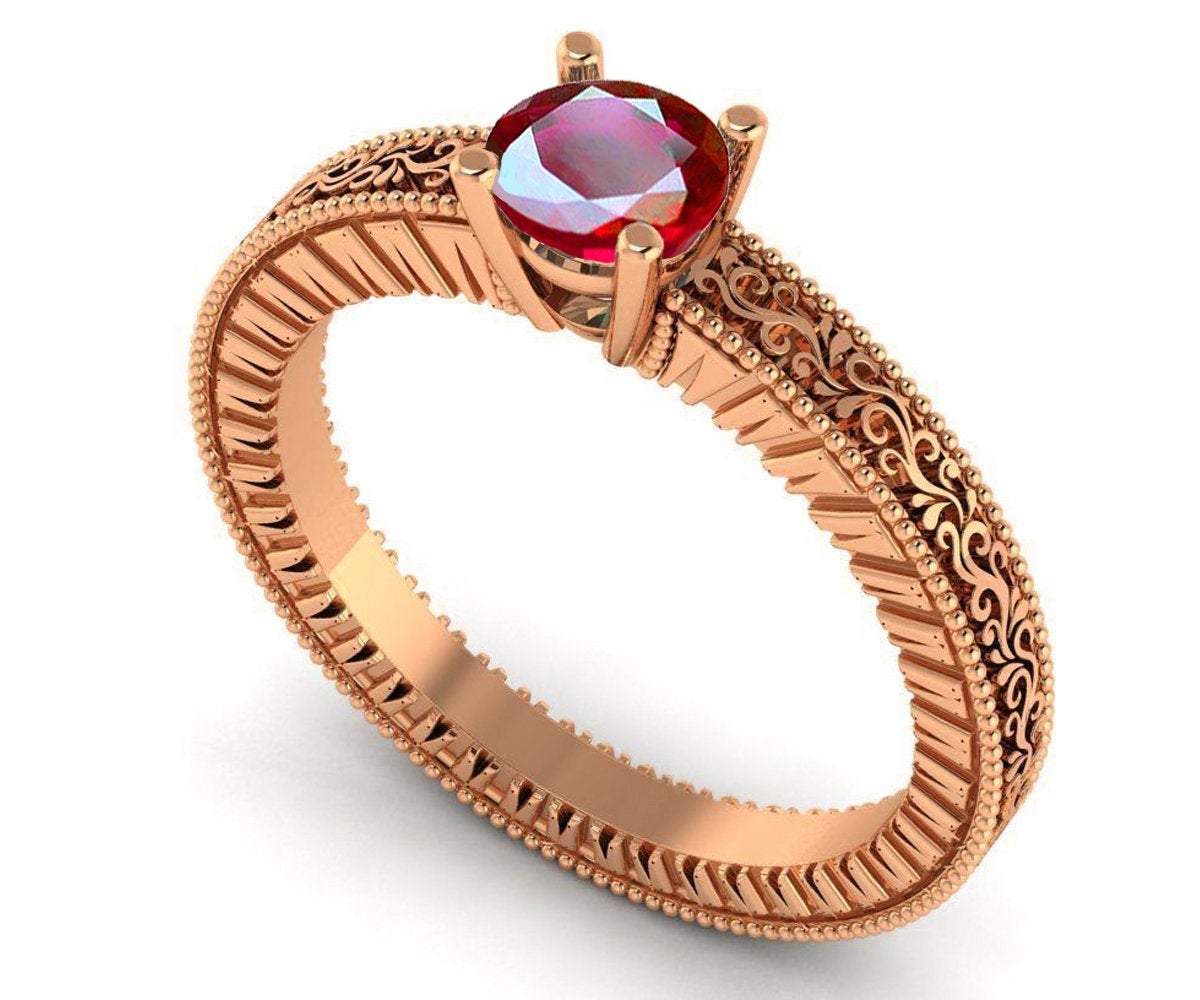 Solitaire Filigree Ruby Ring Unique Ruby Engagement ring Milgrain Ring 18K White Gold Ring