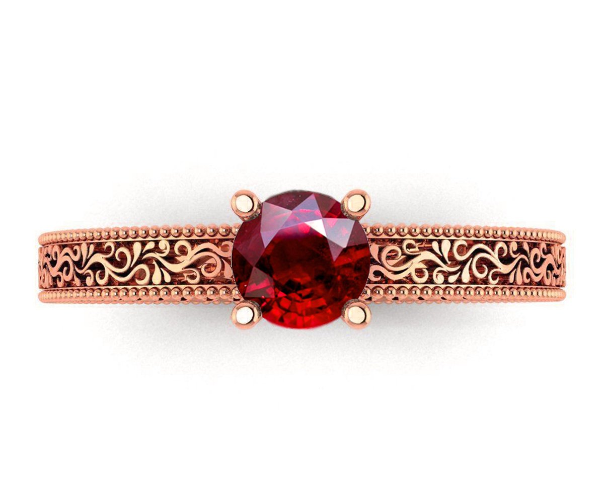 Solitaire Filigree Ruby Ring Unique Ruby Engagement ring Milgrain Ring 18K Yellow Gold Ring