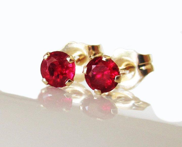 Genuine Ruby Studs Earrings Round Stud Earrings 14K gold Earrings Gold Earrings Top Quality Genuine Ruby Earrings