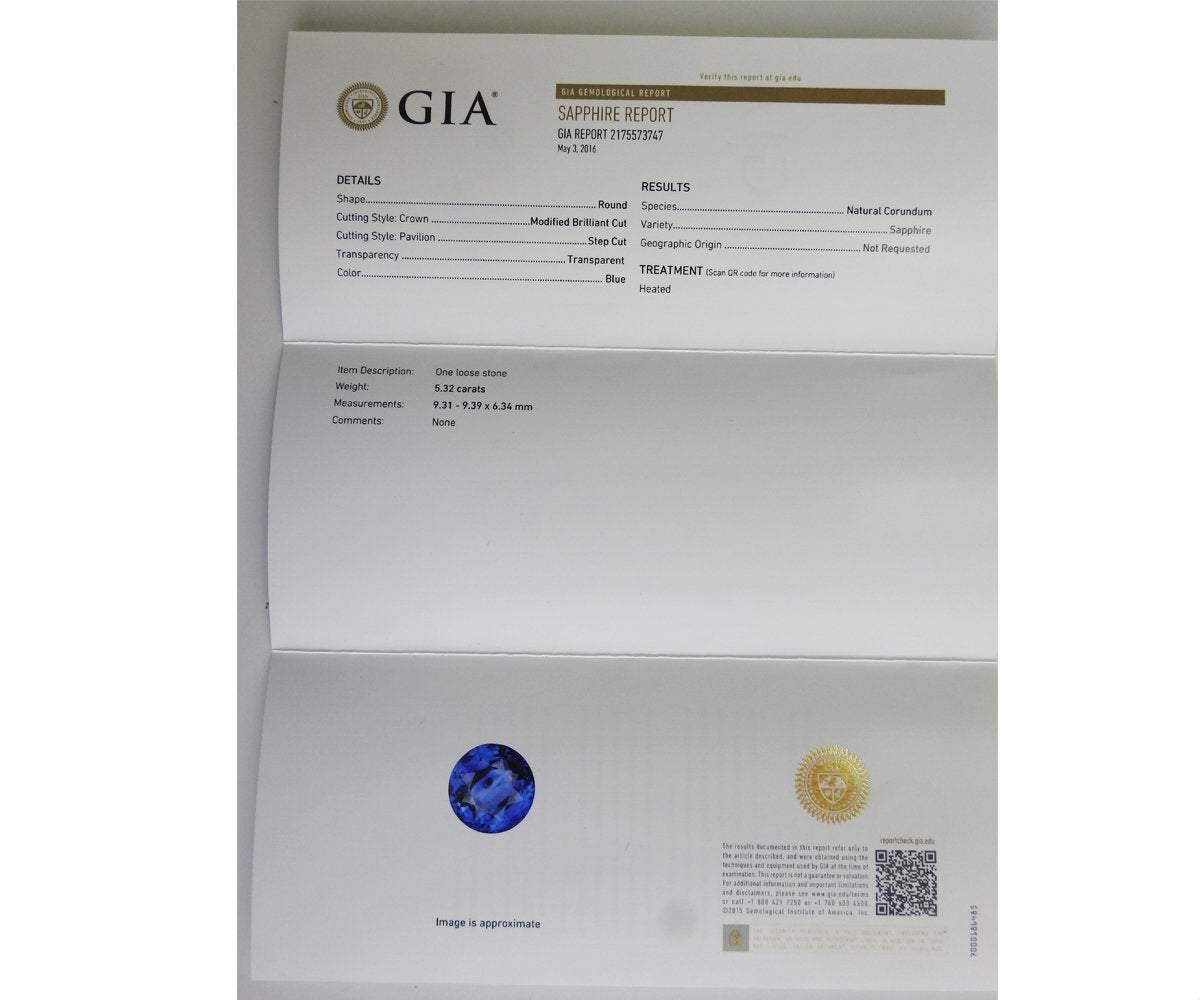 Round Blue Sapphire 9mm Gemstone Certified by GIA 5.32 carat Round Brilliant cut Genuine Sapphire for Gemstone Collectors or Valentines Gift