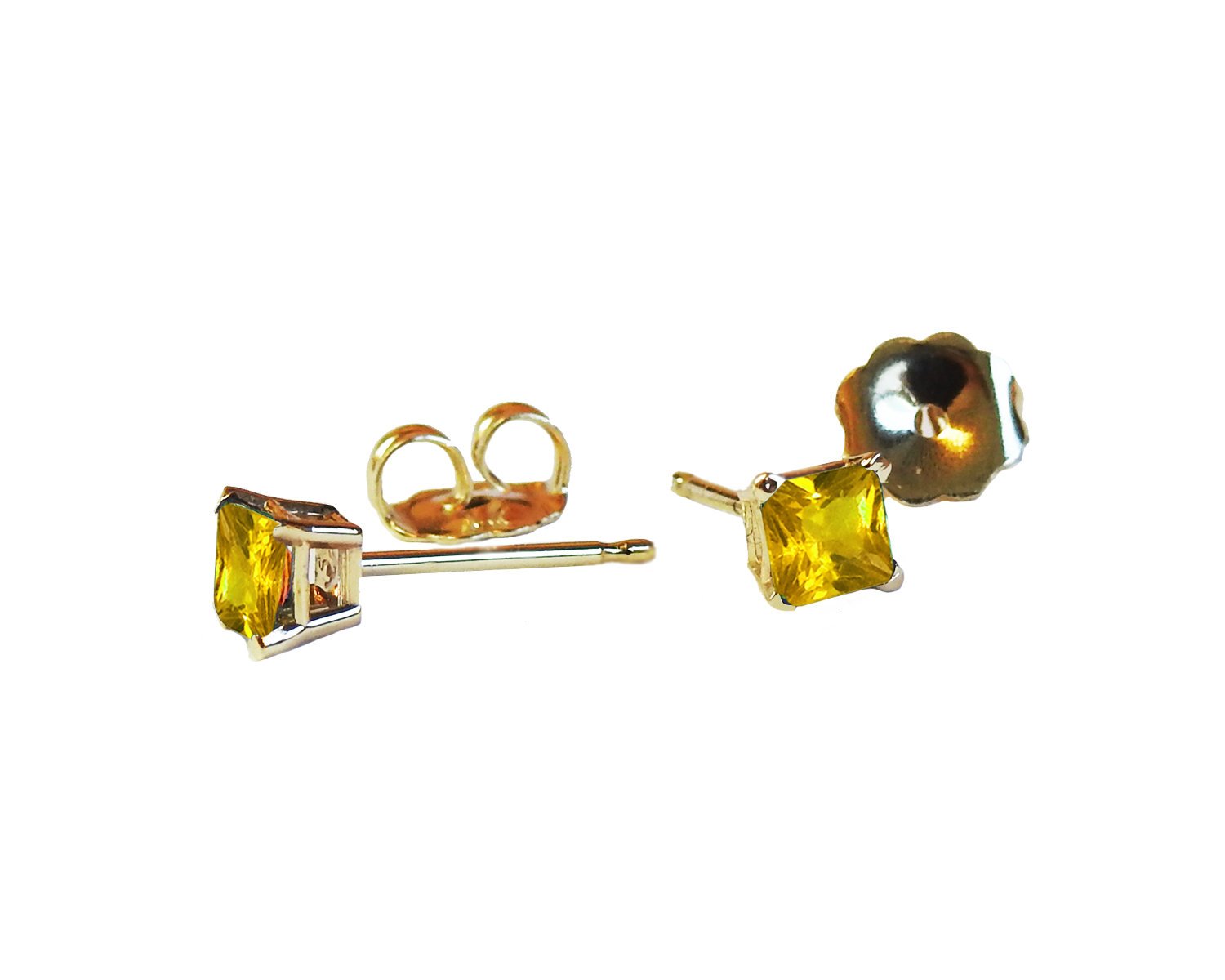 14K Gold Yellow Studs Princess Earrings Girls Sapphire Square Earrings Studs Minimalist Earrings Earrings