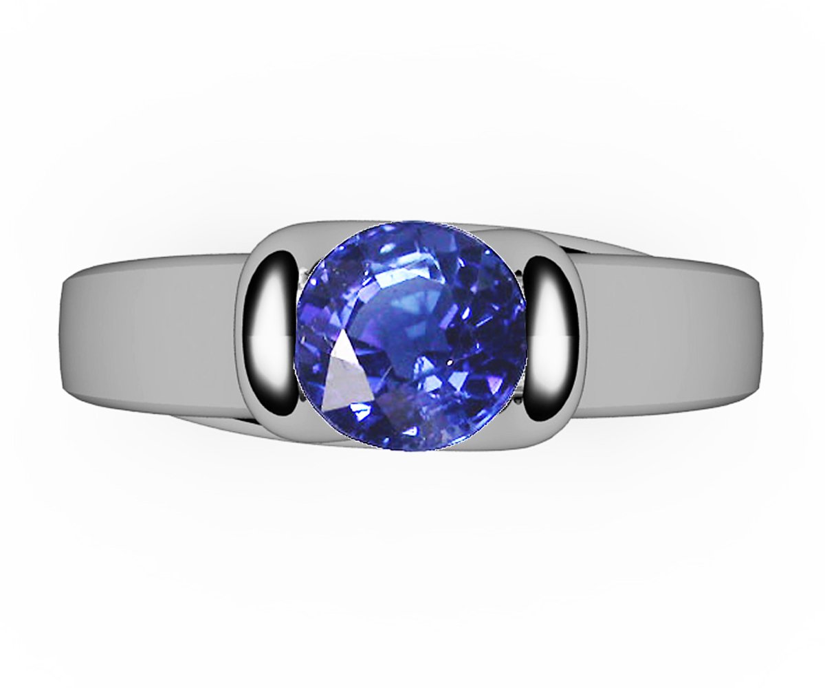 Sapphire Ring Unique Engagement Ring Solitaire Ring Bar setting Tension Heavy Ring 18K Yellow Gold as Gift for Christmas for Her