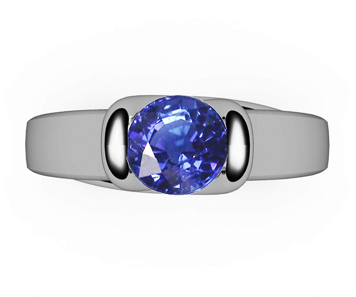 Sapphire Ring Unique Engagement Ring Solitaire Ring Bar setting Tension Heavy Ring 18K White gold
