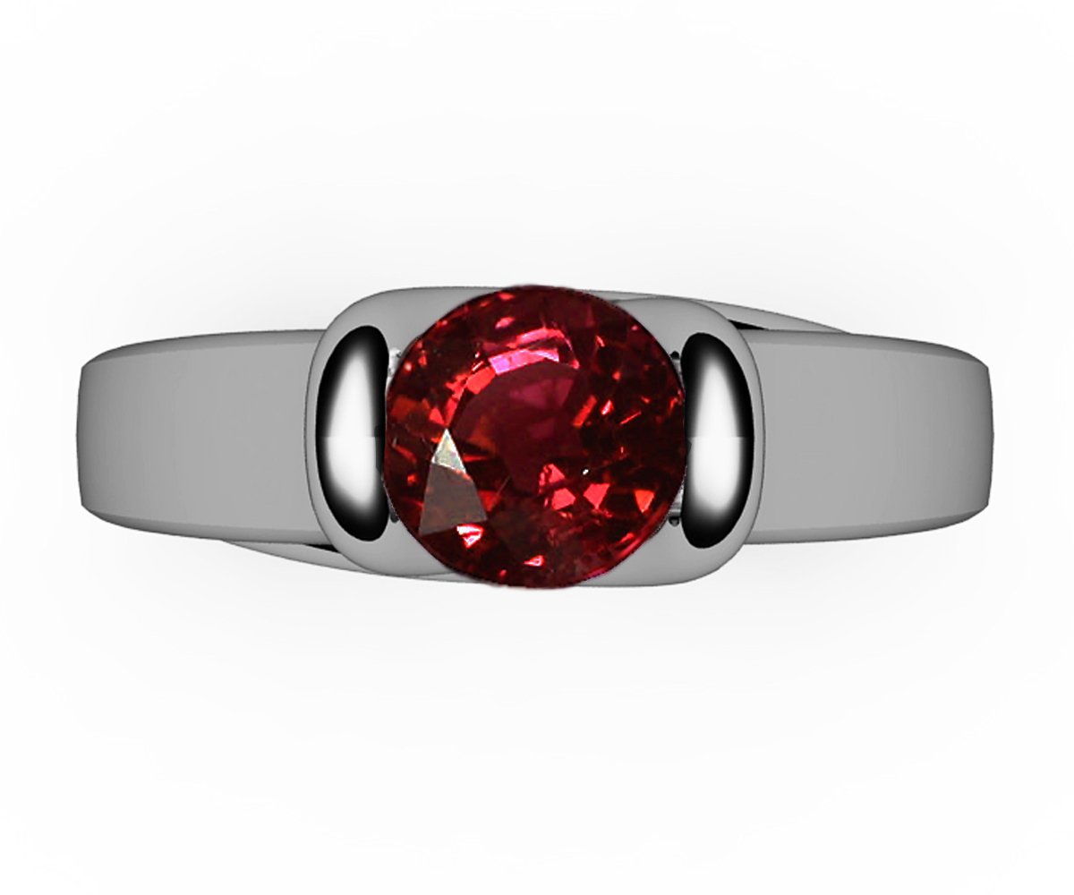Ruby Ring Unique Engagement Ring Solitaire Ring Bar setting Tension Heavy Ring 18K White gold For Her as