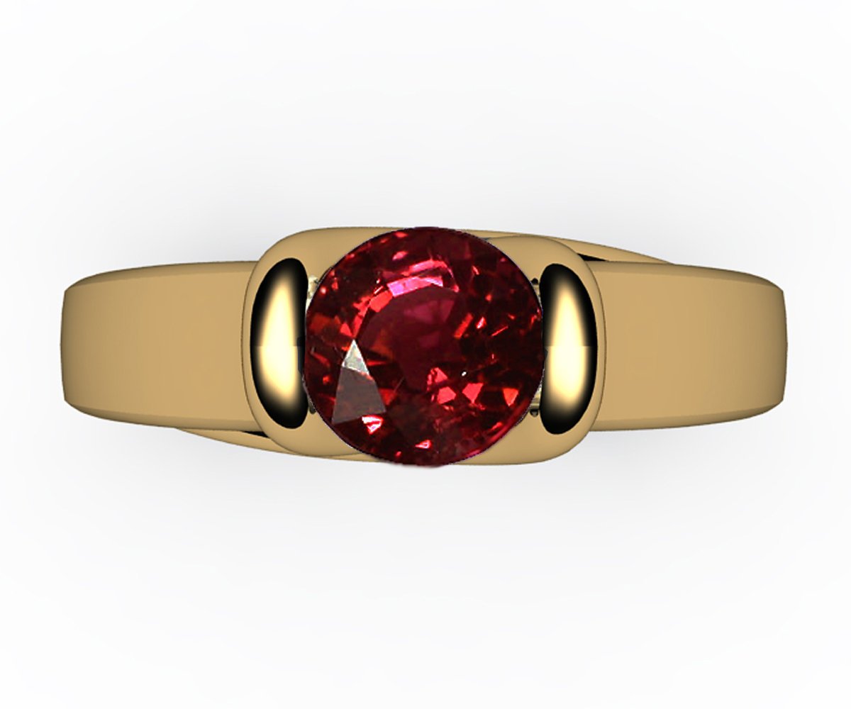 Ruby Ring Unique Engagement Ring Solitaire Ring Bar setting Tension Heavy Ring 18K Yellow gold For Her as