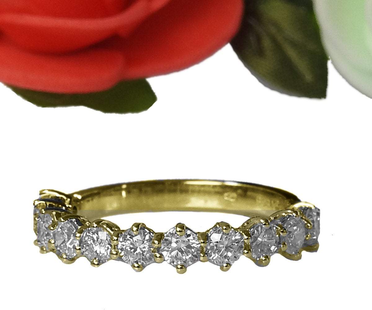 11th Anniversary Band Diamond Wedding band  for Her Half Eternity Stacking ring Minimalist ring 14K or 18K White Gold