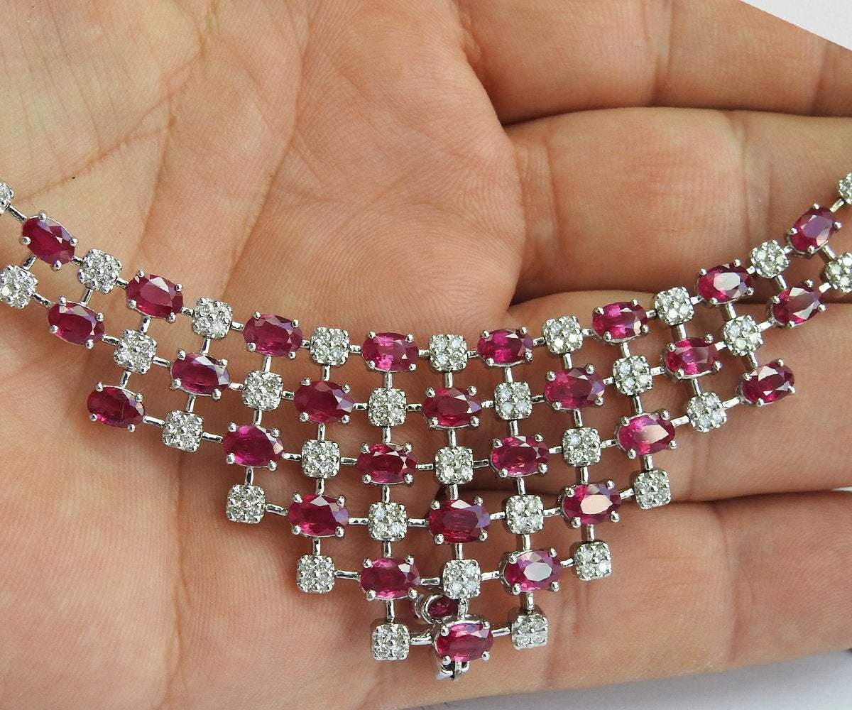 21 ct Unique Necklace Ruby Diamond 14K Gold 45 grams Vintage Ruby Necklace