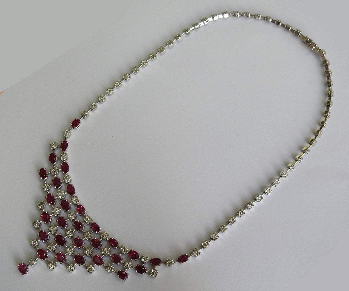 21 ct Unique Necklace Ruby Diamond 14K Gold 45 grams Vintage Ruby Necklace