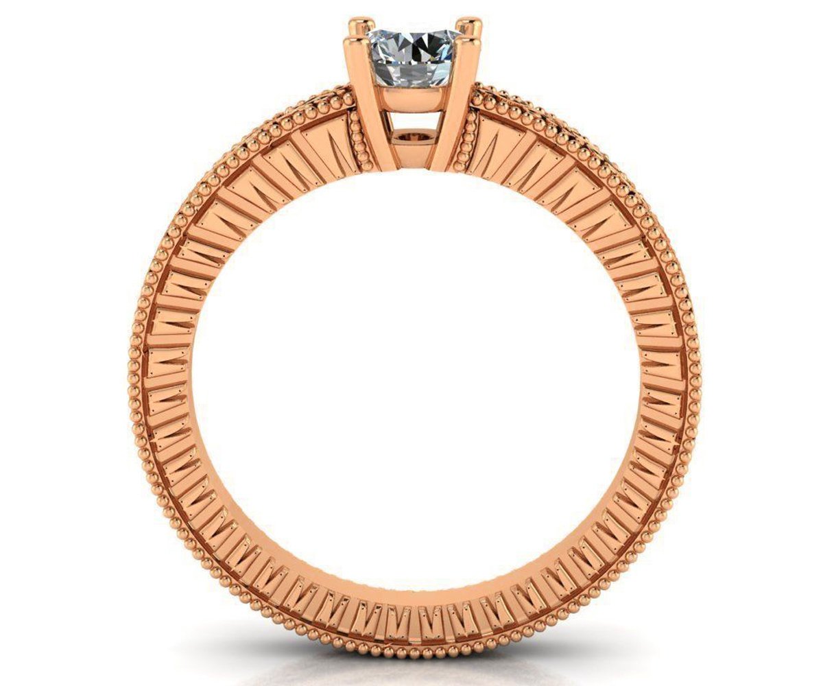 Rose Gold Engagement Ring, Filigree Shank, wth one Diamond