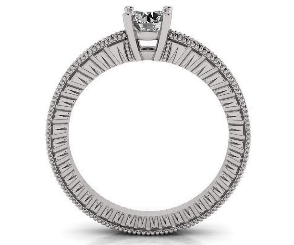 Diamond Solitaire Ring Unique Engagement ring Milgrain Filigree Ring 18K White Gold Engagement Gift