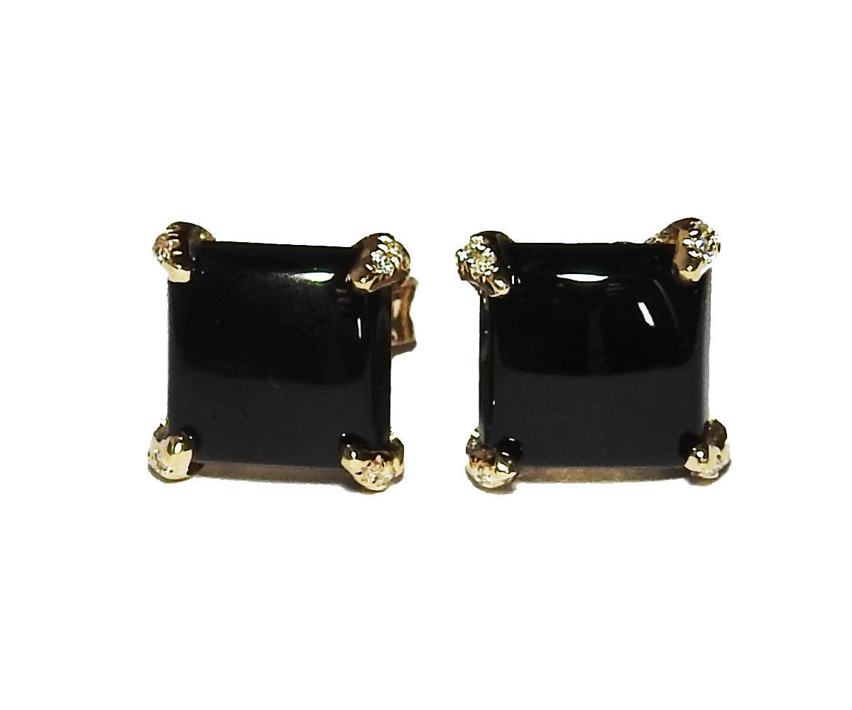 Black Onyx Earrings Stud Earrings bridesmaid gift onyx earrings studs 18K Earrings gold Anniversary Earrings, Gold Earrings - Lianne Jewelry