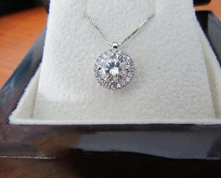 Pendant 14K White Gold Moissanite Diamond Halo Pendant with Chain Minimalist pendant