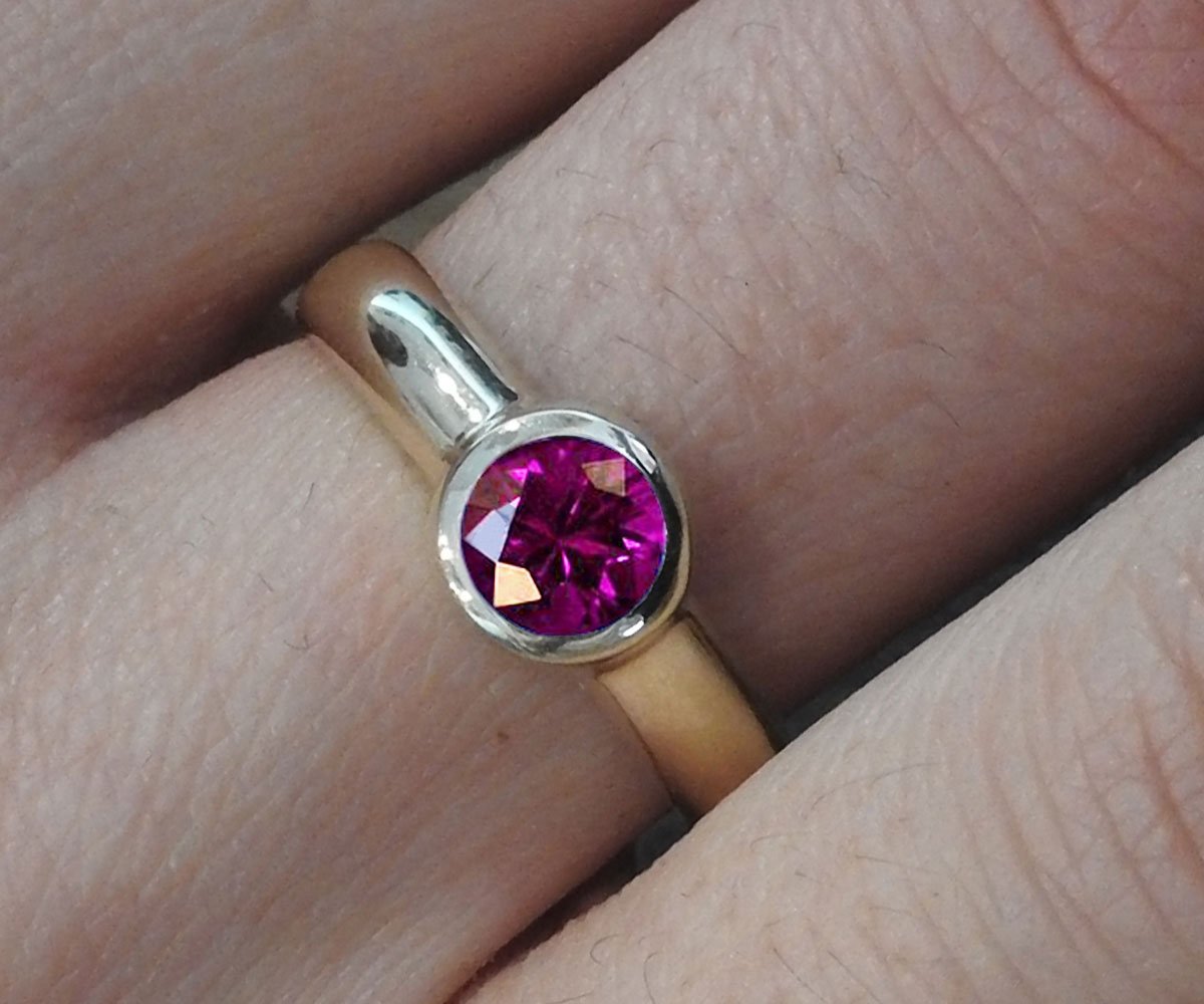 Solitaire Amethyst Ring Halo Ring Engagement Ring Bezel set Purple Genuine Gemstone  in 14K Yellow gold February Birthstone - Lianne Jewelry