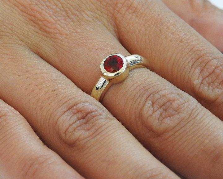 Ruby Ring Halo Ring Solitaire Engagement Ring Bezel set Red Genuine Gemstone  in 14K Yellow gold February Birthstone Gift