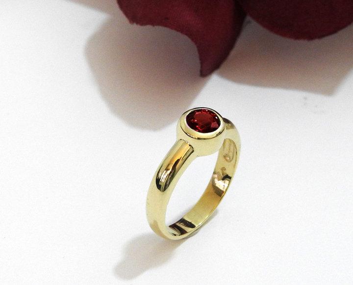 Ruby Ring Halo Ring Solitaire Engagement Ring Bezel set Red Genuine Gemstone  in 14K Yellow gold February Birthstone Gift