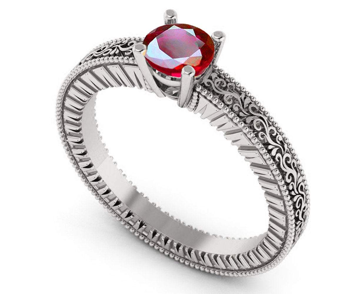 Solitaire Filigree Ruby Ring Unique Ruby Engagement ring Milgrain Ring 18K Rose Gold Ring - Lianne Jewelry