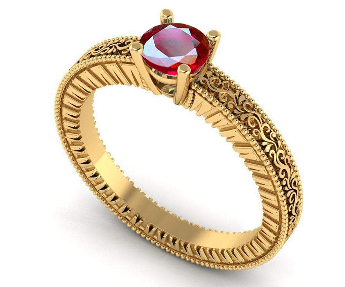 Solitaire Filigree Ruby Ring Unique Ruby Engagement ring Milgrain Ring 18K Rose Gold Ring