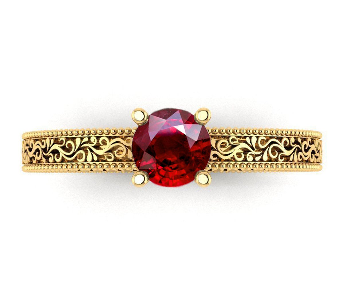 Solitaire Filigree Ruby Ring Unique Ruby Engagement ring Milgrain Ring 18K Yellow Gold Ring