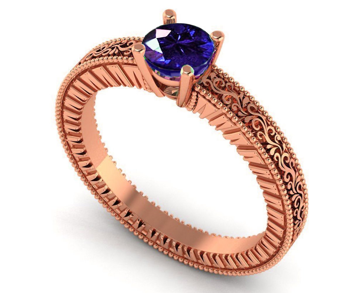White Gold Solitaire Filigree Sapphire Ring Unique Blue Sapphire Engagement ring Milgrain Ring 18K Ring