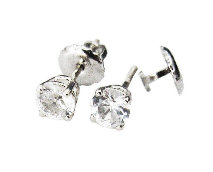 Stud Earrings White Sapphire Stud Earrings Birthday Gift Studs Gemstone 14K White Gold Earrings Wedding Jewelry Anniversary Gift - Lianne Jewelry