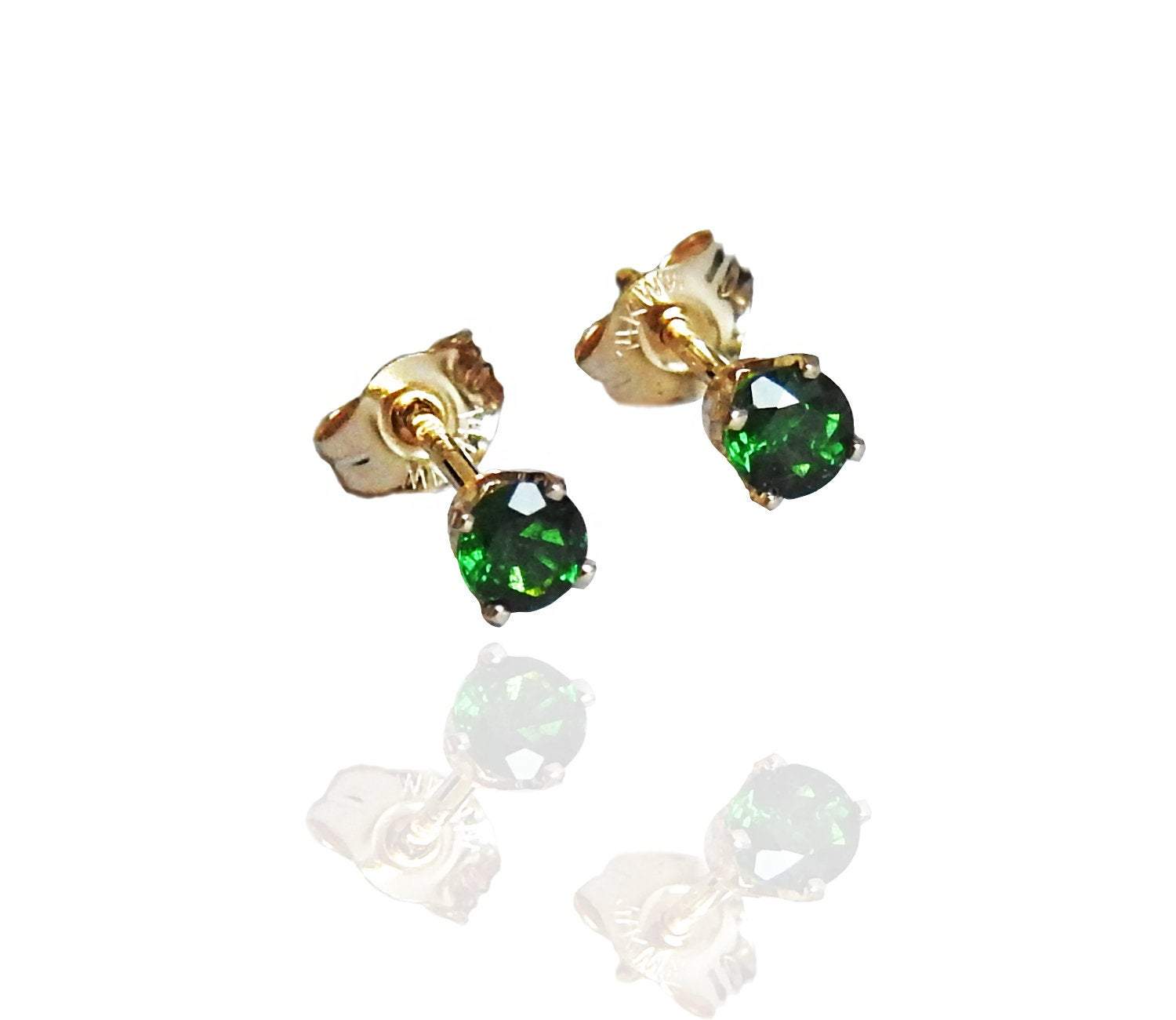 Gold Earrings Tsavorite Stud Earrings Top quality Studs Gemstone Yellow Gold Posts Green Earrings Wedding Jewelry Anniversary Gift