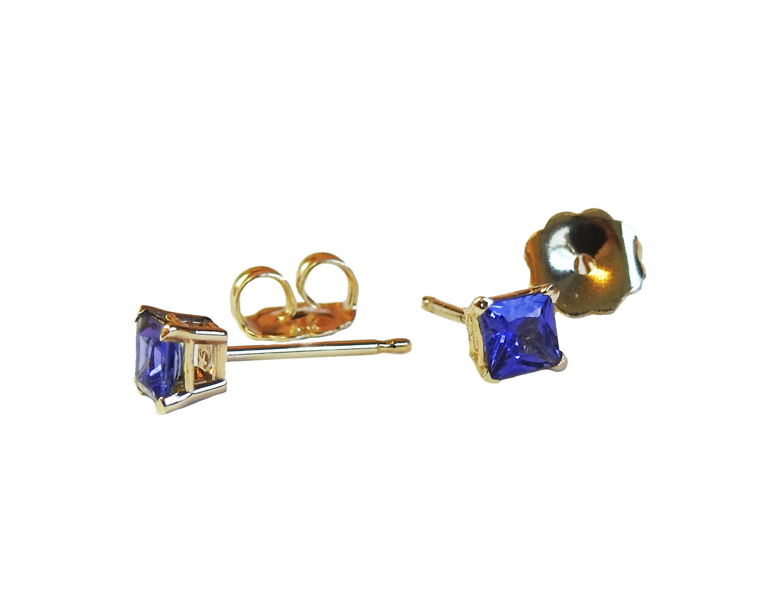Sapphire studs Princess shape Earrings Girls Earrings Square 14K Gold Studs Minimalist Earrings Earrings September BirthstoneS