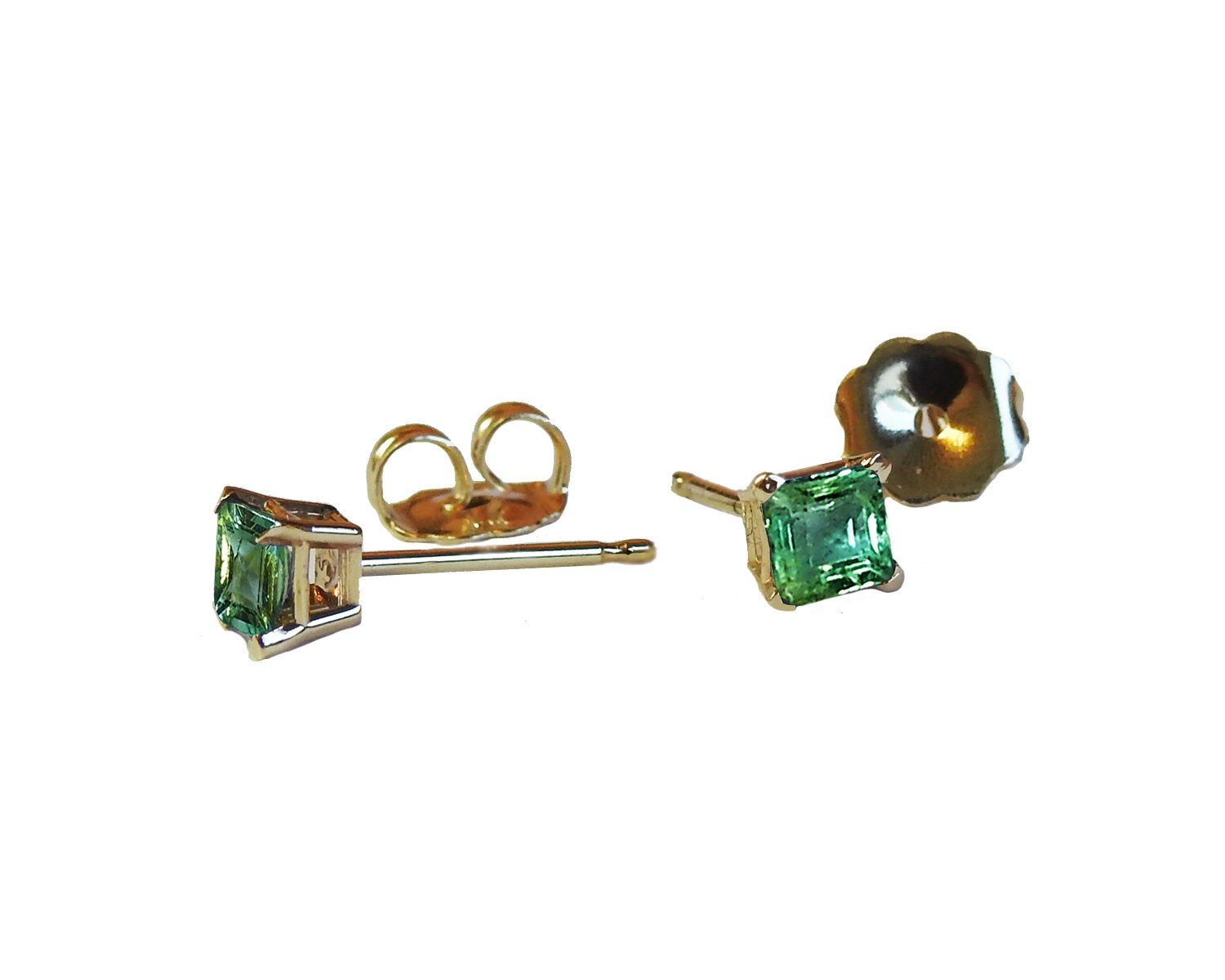Emerald Studs Princess Earrings Girls Green Square Earrings 14K Gold Studs Minimalist Earrings Earrings