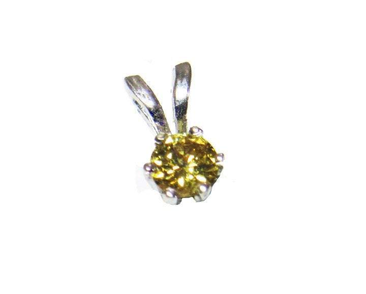 SALE 50% Off - Diamond Pendant Intense Yellow Diamond 14K White Gold - Lianne Jewelry