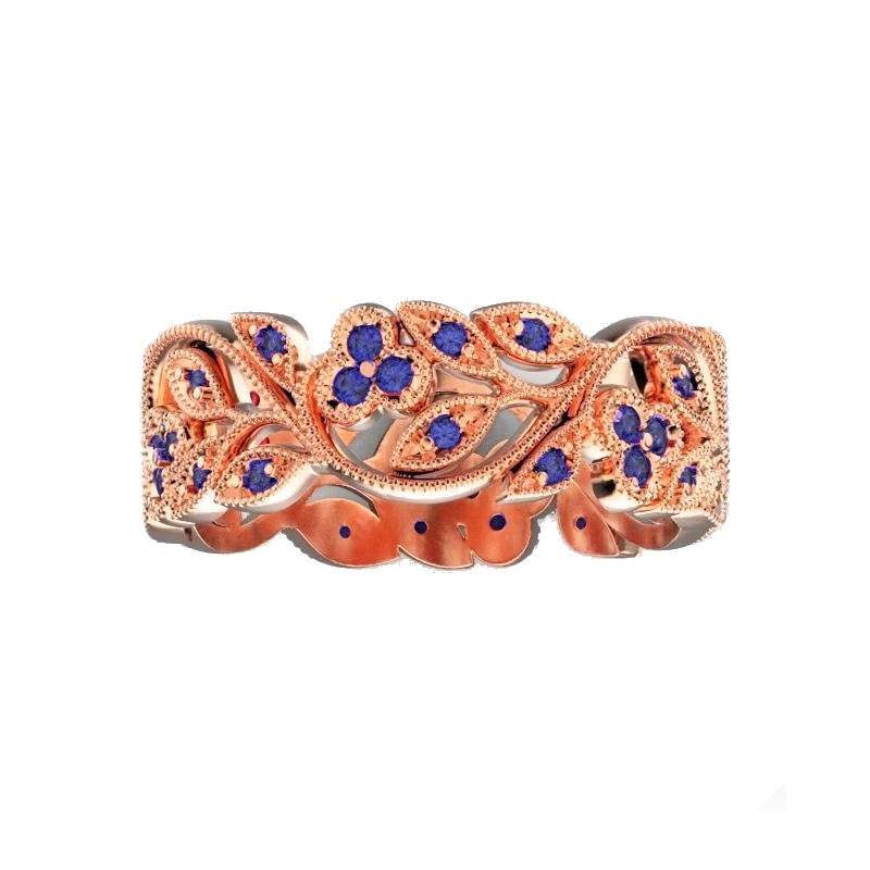 White Gold Leaf Ring Twig Ring Sapphire ring Milgrain Ring Wedding band Sapphire Ring Engraved Ring  Flower Band Leaf Ring Wedding Band