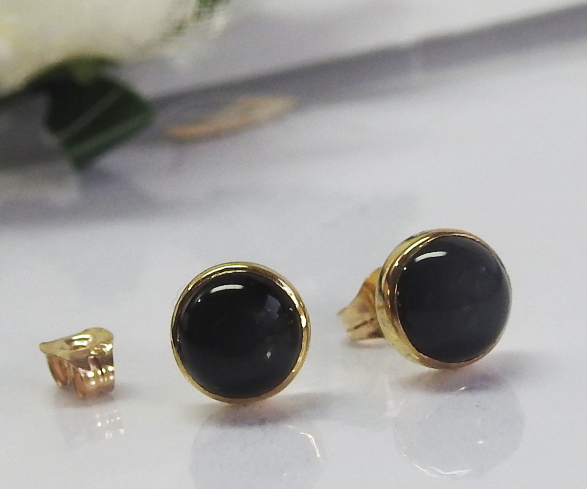 14K Stunning Onyx Stud Earrings Black Earrings Girls Earrings Birthday gift Onyx Earrings Cabochon Earrings Minimalist Earrings 6mm Round