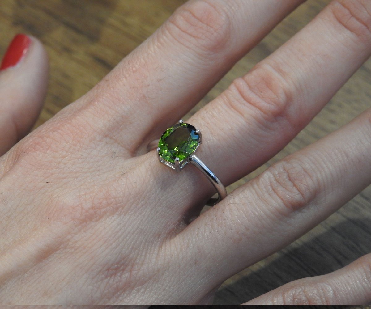 50% Off Clearance Sale Peridot Oval Solitaire Ring, Green Ring