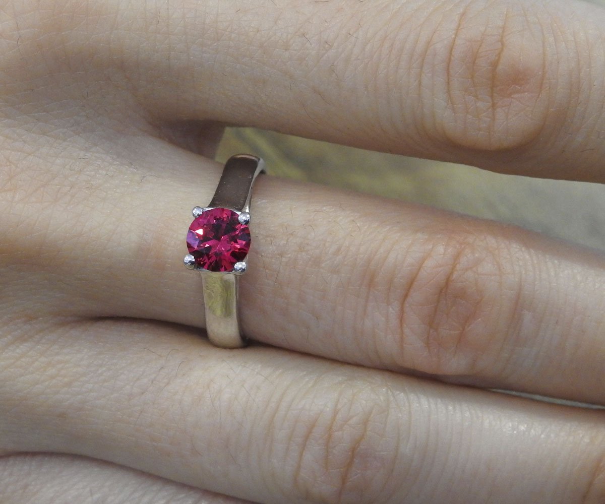 Liquidation, Engagement Ring Solitaire Ring Boho ring Synthetic Red Pink stone Silver July birthstone - Lianne Jewelry