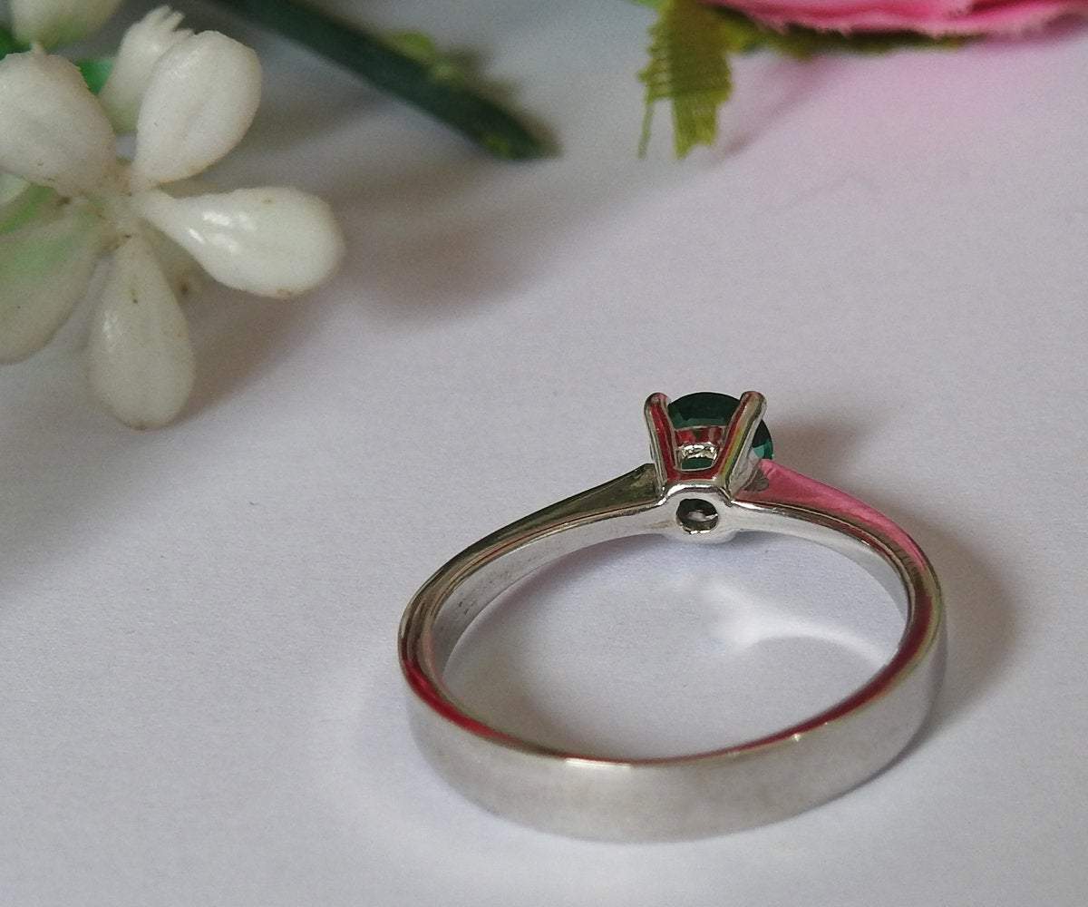 Liquidation SALE 50% Off, Solitaire Emerald Silver Ring Engagement Ring