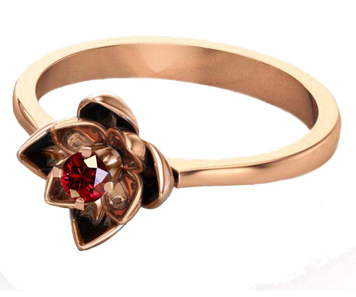 Lotus Ring, Gold Ruby Flower Ring Lotus Ring Art Nouveau unique Engagement ring Flower ring Red Floral ring 18K Yellow gold