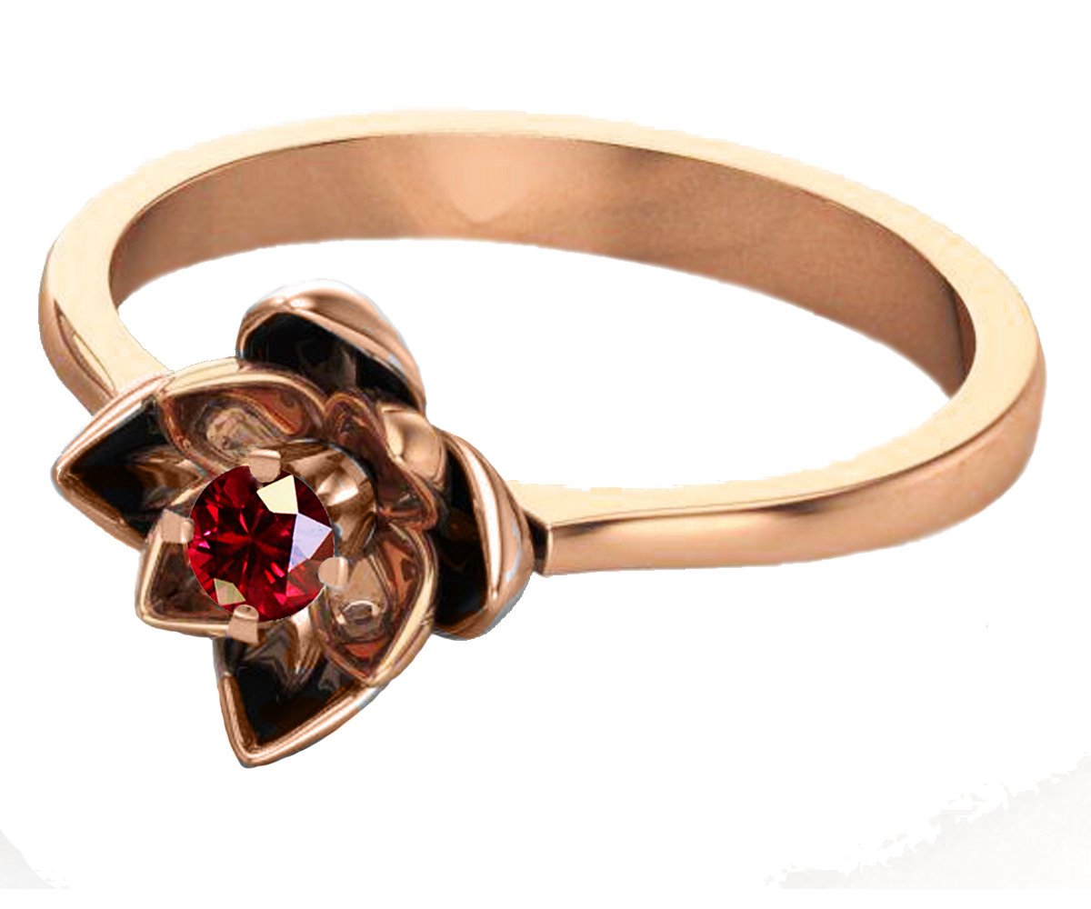 Lotus Ring, Rose Gold Ruby Flower Ring Lotus Ring Art Nouveau unique Engagement ring Flower ring Red Floral ring 18K Yellow gold - Lianne Jewelry