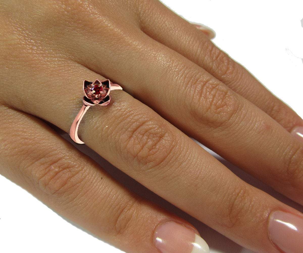 Lotus Ring, Gold Ruby Flower Ring Lotus Ring Art Nouveau unique Engagement ring Flower ring Red Floral ring 18K Yellow gold