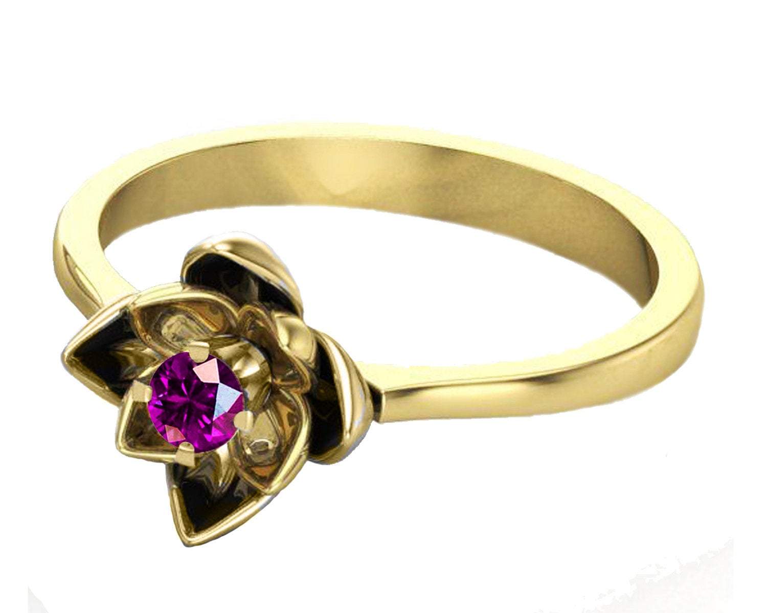 Lotus Ring, Botanical Ring Amethyst Flower Ring Lotus Ring Purple Flower Ring 18K White gold Engagement Ring