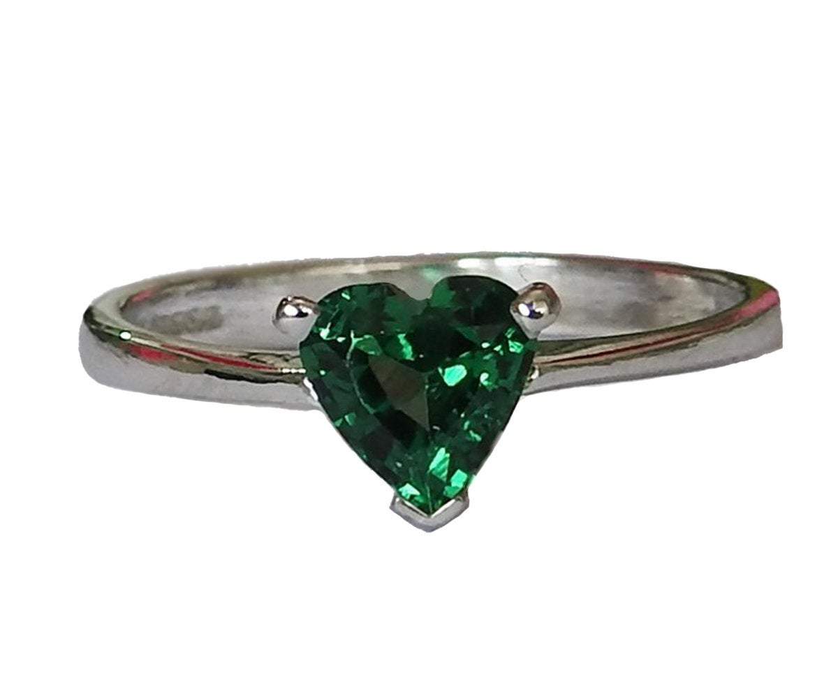 50% Liquidation SALE, Solitaire Heart Ring Silver Emerald Ring Green Heart Ring Unique Engagement Ring Lovers Ring