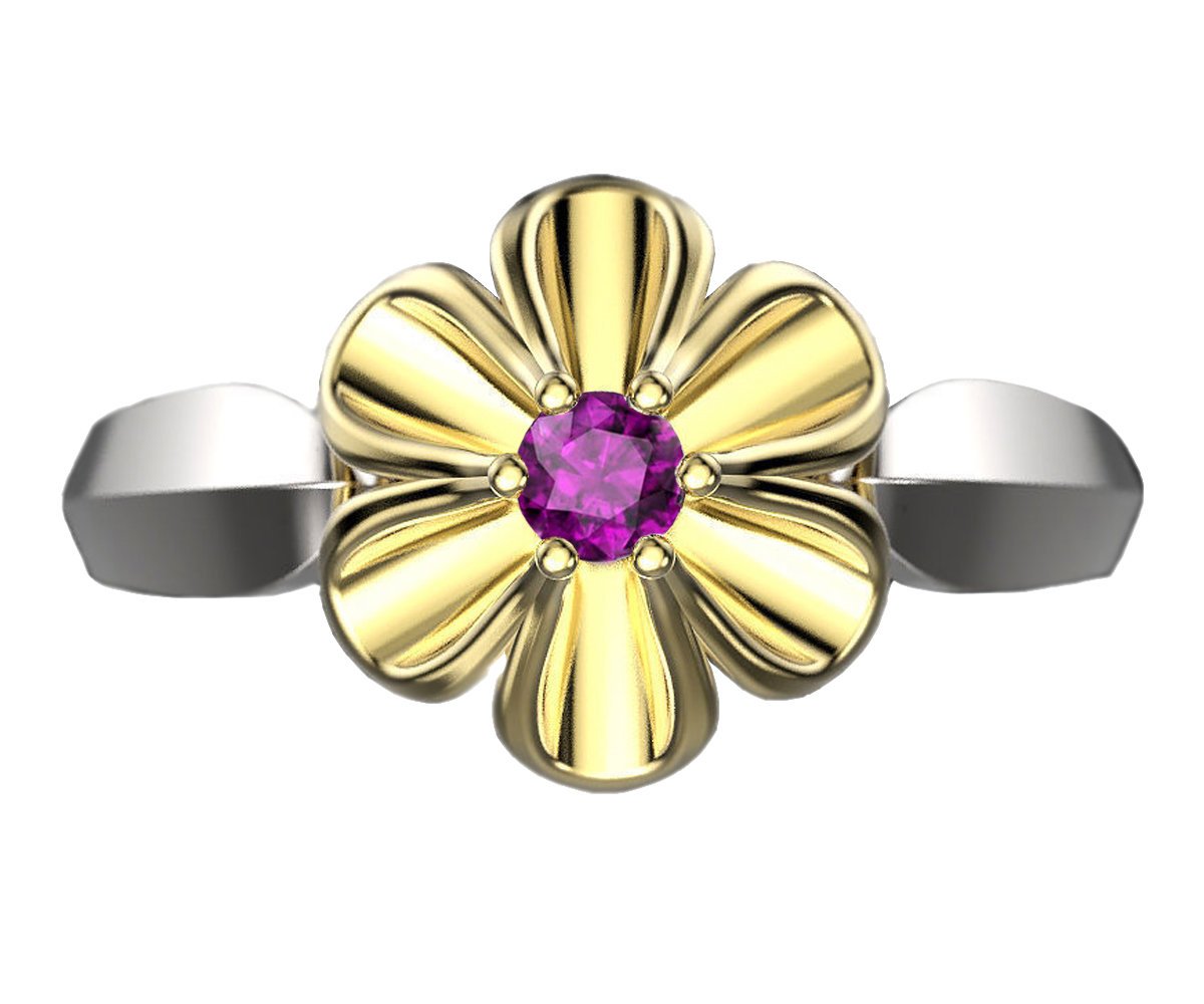 2 Tone Flower Ring with Amethyst Leaves Ring Promise Ring Unique Engagement Ring Floral ring Birthday Gift For Her in 18K Gold