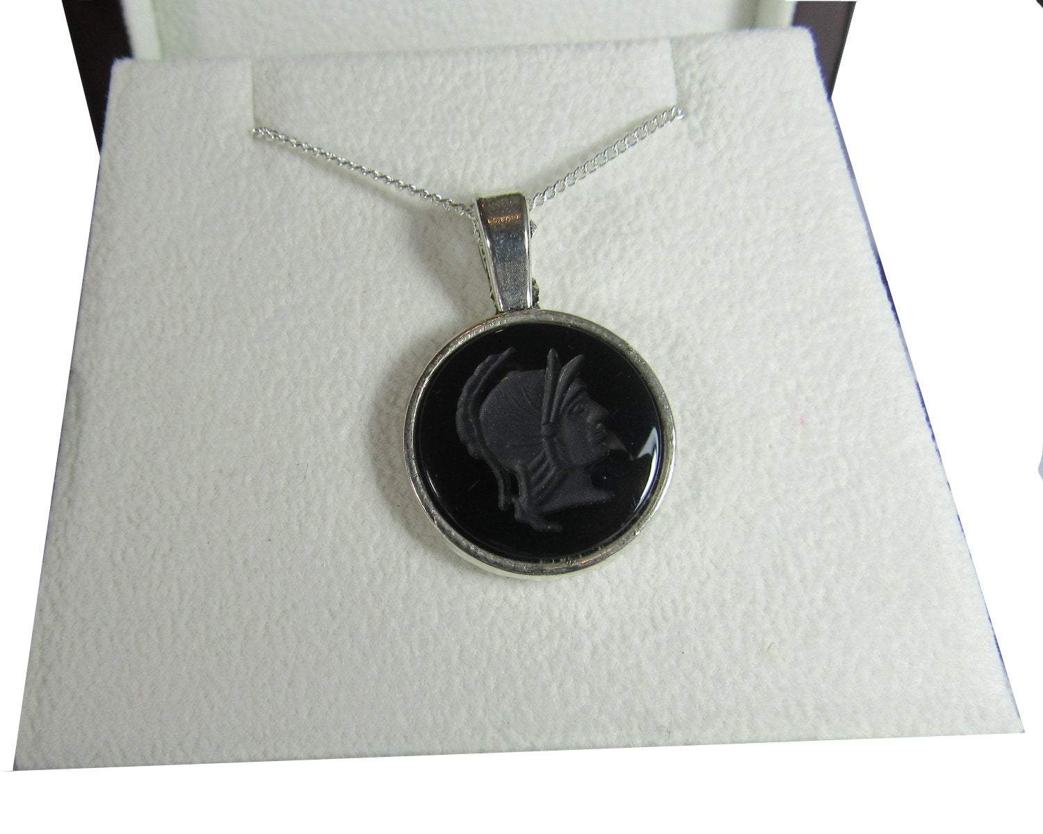 Black Onyx Pendant 18mm Tibetan Silver Antique Silver including chain