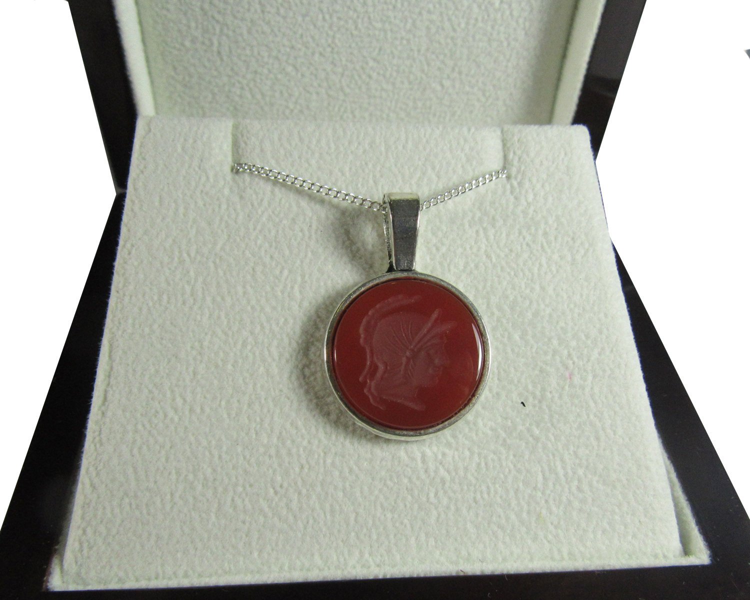 Round Carnelian Pendant Intaglio 18mm Tibetan Silver Antique Silver including chain