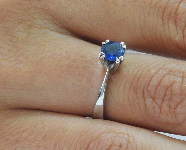 Sapphire Ring Engagement Ring Solitaire Ring 14K White gold September Birthstone - Lianne Jewelry