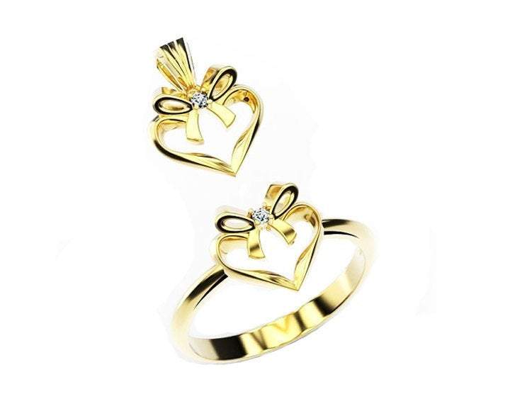Pendant Celtic ring Minimalist Pendant Heart ring and Heart pendant Jewelry Set 14K gold present ring pendant