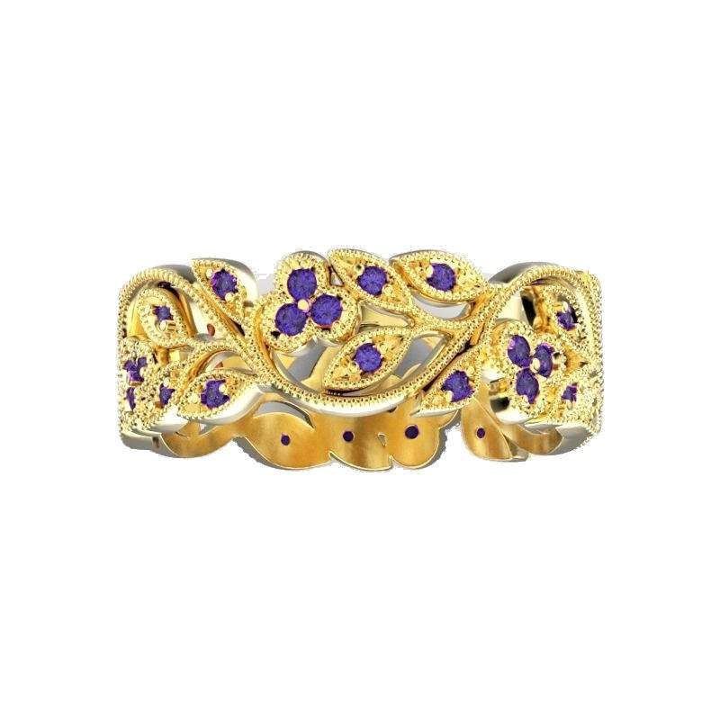 White Gold Leaf Ring Twig Ring Sapphire ring Milgrain Ring Wedding band Sapphire Ring Engraved Ring  Flower Band Leaf Ring Wedding Band
