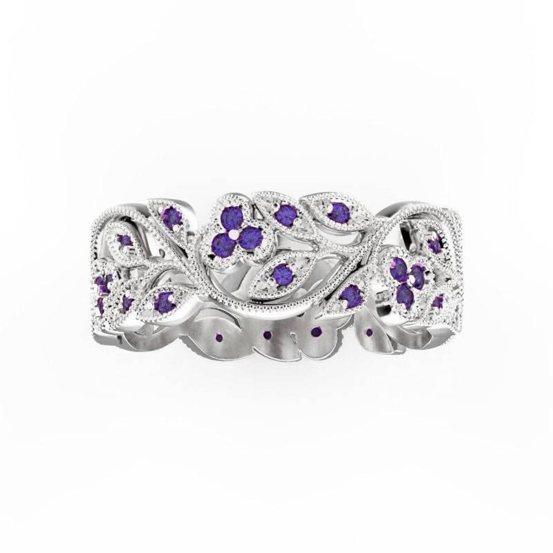 White Gold Leaf Ring Twig Ring Sapphire ring Milgrain Ring Wedding band Sapphire Ring Engraved Ring  Flower Band Leaf Ring Wedding Band - Lianne Jewelry