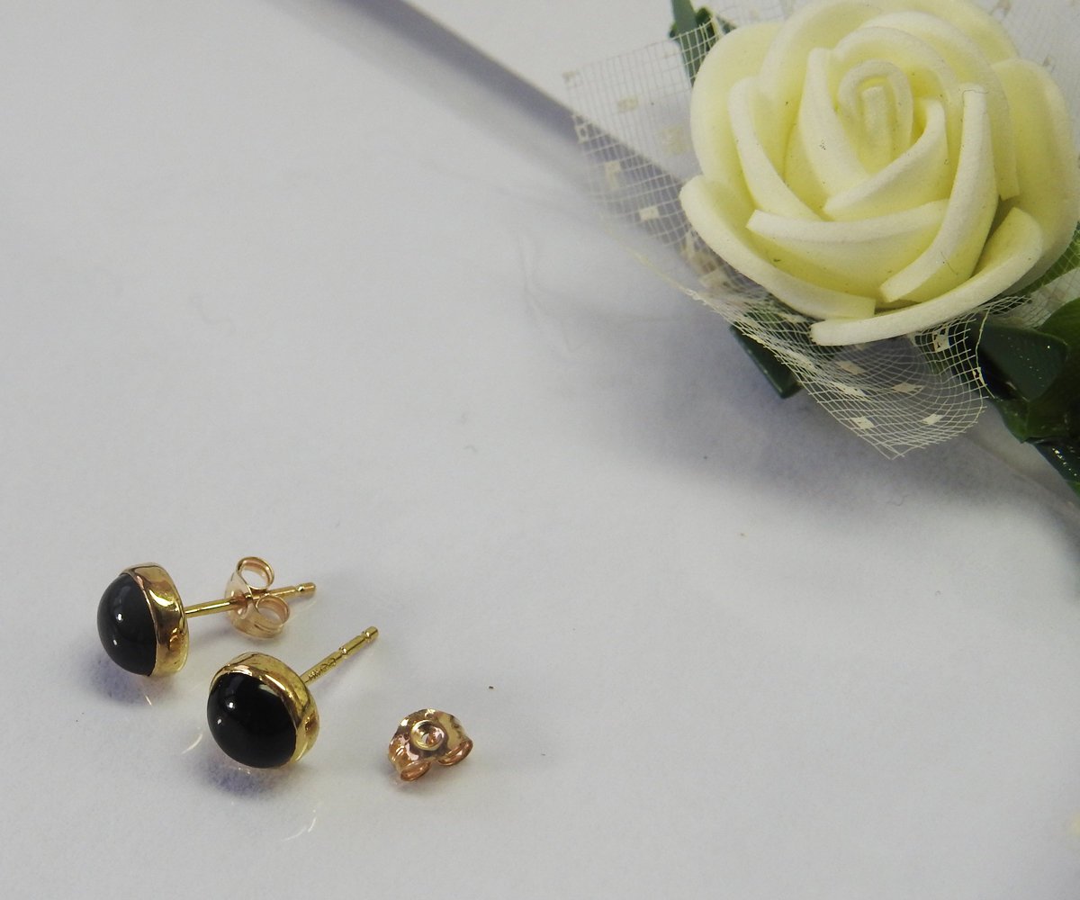 14K Stunning Onyx Stud Earrings Black Earrings Girls Earrings Birthday gift Onyx Earrings Cabochon Earrings Minimalist Earrings 6mm Round