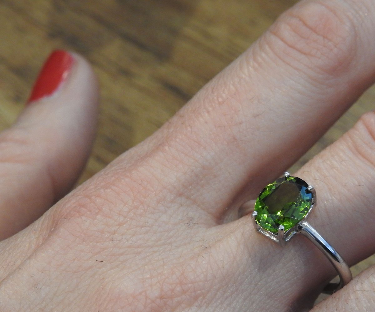 50% Off Clearance Sale Peridot Oval Solitaire Ring, Green Ring