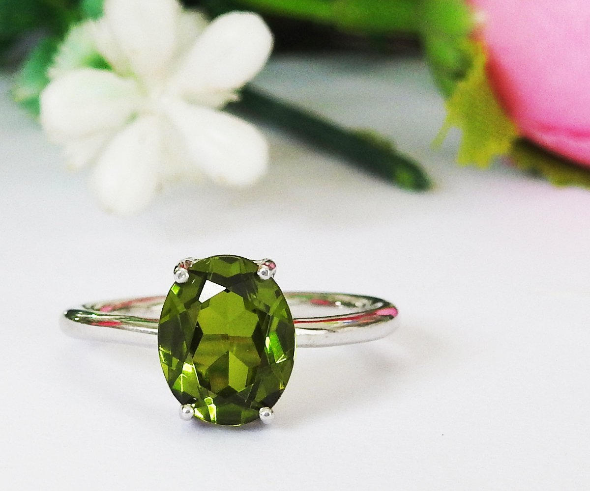 50% Off Clearance Sale Peridot Oval Solitaire Ring, Green Ring