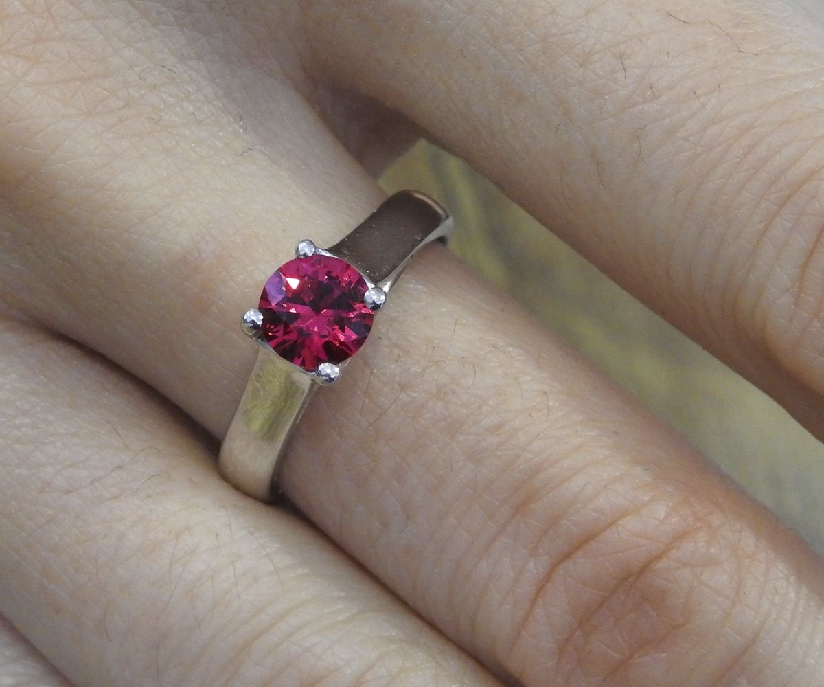 Liquidation, Engagement Ring Solitaire Ring Boho ring Synthetic Red Pink stone Silver July birthstone