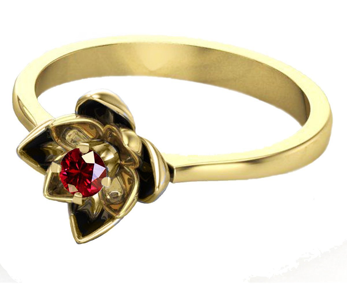 Lotus Ring, Rose Gold Ruby Flower Ring Lotus Ring Art Nouveau unique Engagement ring Flower ring Red Floral ring 18K Yellow gold